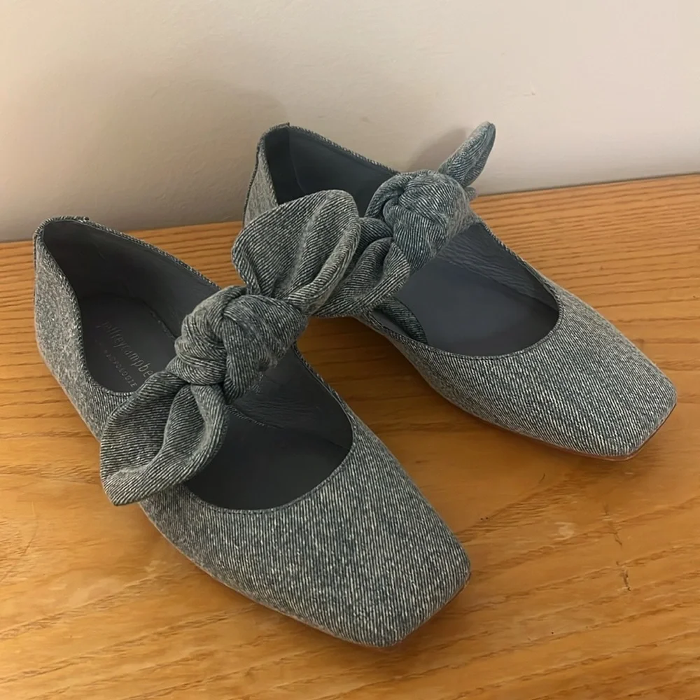 {Jeffrey Campbell by Anthropologie} Denim Square Toe Bow Flats - Picture 3 of 9